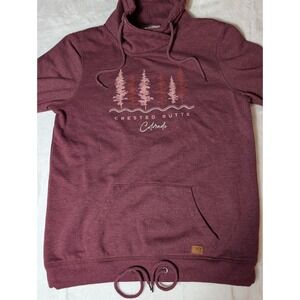 Tech Styles Crested Butte Colorado Cowl Neck Sweatshirt XL Burgundy Gorpcore